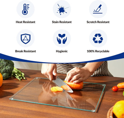 Kitchenville Glass Cutting Board 20”x16”: Tempered Glass Kitchen Counter Protector - Durable- Scratch-Resistant, Heat-Proof - Design 8 - Grey & Gold