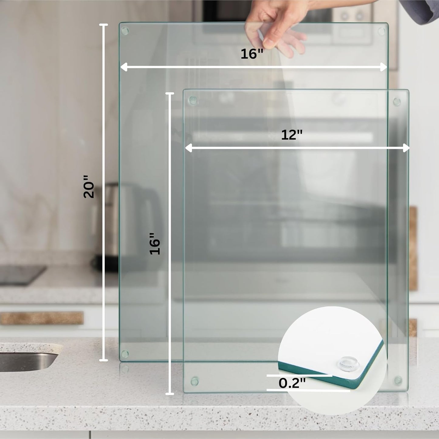 Kitchenville Glass Cutting Board 20”x16”: Tempered Glass Kitchen Counter Protector - Durable- Scratch-Resistant, Heat-Proof - Design 8 - Grey & Gold