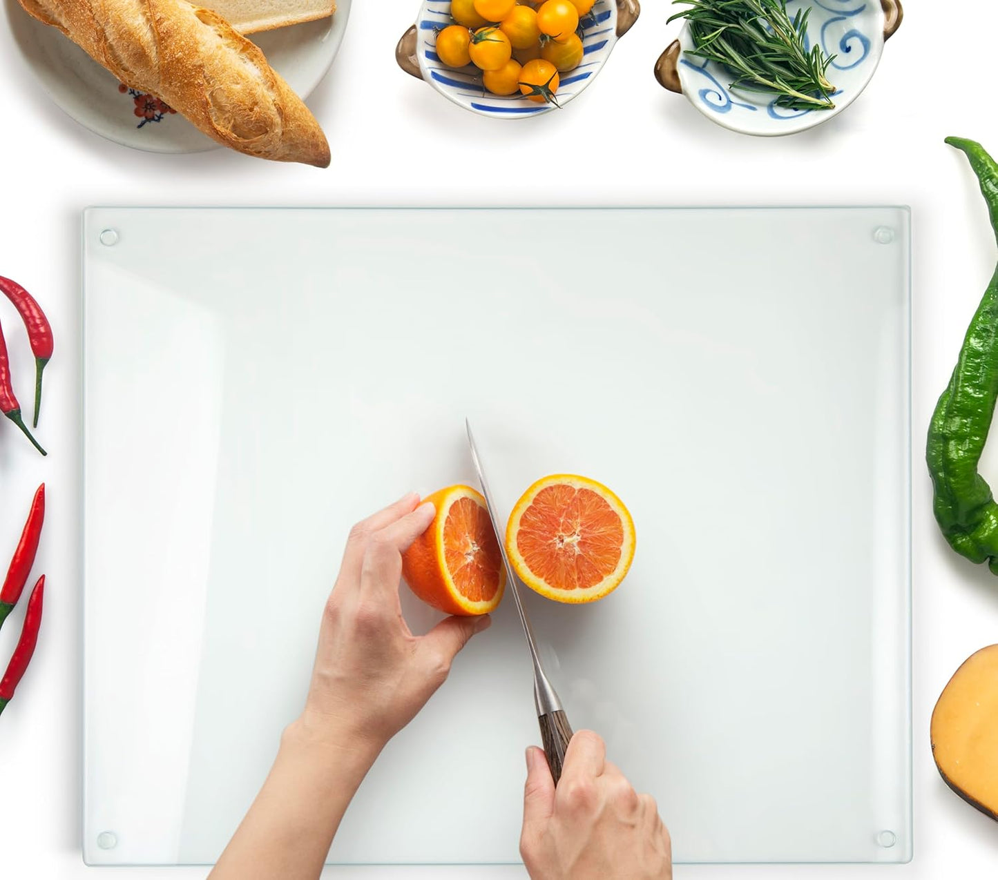 Kitchenville Glass Cutting Board 20”x16”: Tempered Glass Kitchen Counter Protector - Durable- Scratch-Resistant, Heat-Proof - Design 8 - Grey & Gold