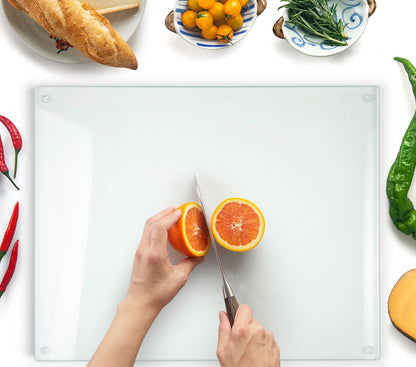 Kitchenville Glass Cutting Board 20”x16”: Tempered Glass Kitchen Counter Protector - Durable- Scratch-Resistant, Heat-Proof - Design 8 - Grey & Gold