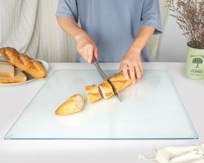 Kitchenville Glass Cutting Board 20”x16”: Tempered Glass Kitchen Counter Protector - Durable- Scratch-Resistant, Heat-Proof - Design 8 - Grey & Gold