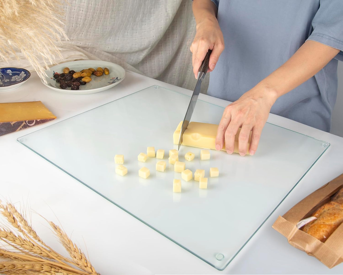Kitchenville Glass Cutting Board 20”x16”: Tempered Glass Kitchen Counter Protector - Durable- Scratch-Resistant, Heat-Proof - Design 8 - Grey & Gold