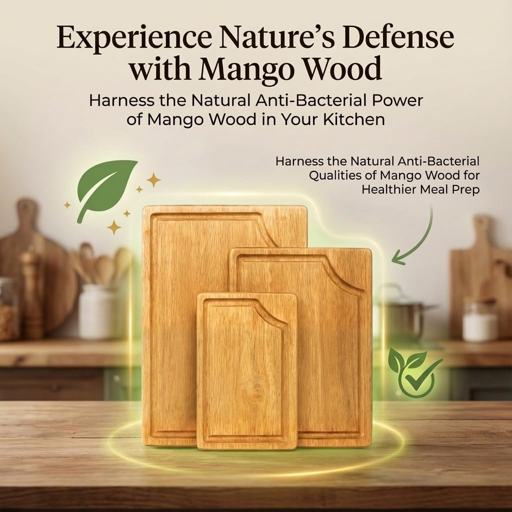 Store Indya Mango Wood Cutting Board for Kitchen, Natural, Set of 3