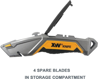 Utility Knife Set, Heavy Duty Zinc Alloy Retractable Box Cutter and Folding Utility Knife with Blade Storage Design, Total 18 PCS Blades Included, 2-Pack