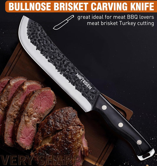 3PCS Professional Butcher Knife Set for Men with Gift Box | Bullnose Brisket Carving Knives Breaking Boning Knife Hand Forged Very Sharp for Meat Cutting Home Kitchen Cooking BBQ