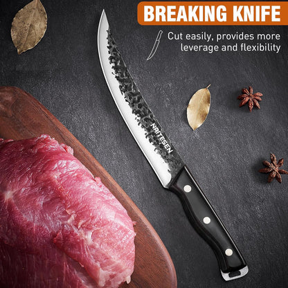 3PCS Professional Butcher Knife Set for Men with Gift Box | Bullnose Brisket Carving Knives Breaking Boning Knife Hand Forged Very Sharp for Meat Cutting Home Kitchen Cooking BBQ