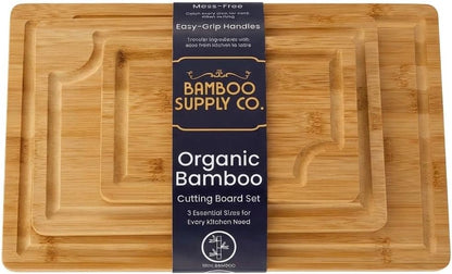 Bamboo Cutting Board Set of 3 – Durable Bamboo Chopping Boards for Kitchen – Juice Grooves, Knife-Friendly