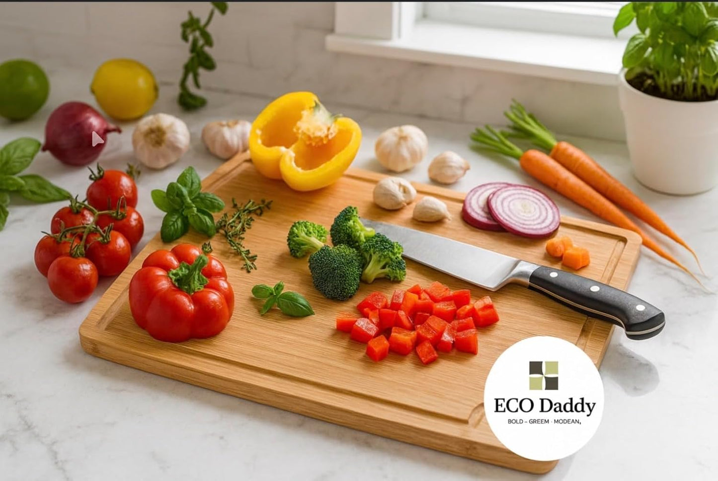 Bamboo Cutting Board Set of 3 – Durable Bamboo Chopping Boards for Kitchen – Juice Grooves, Knife-Friendly