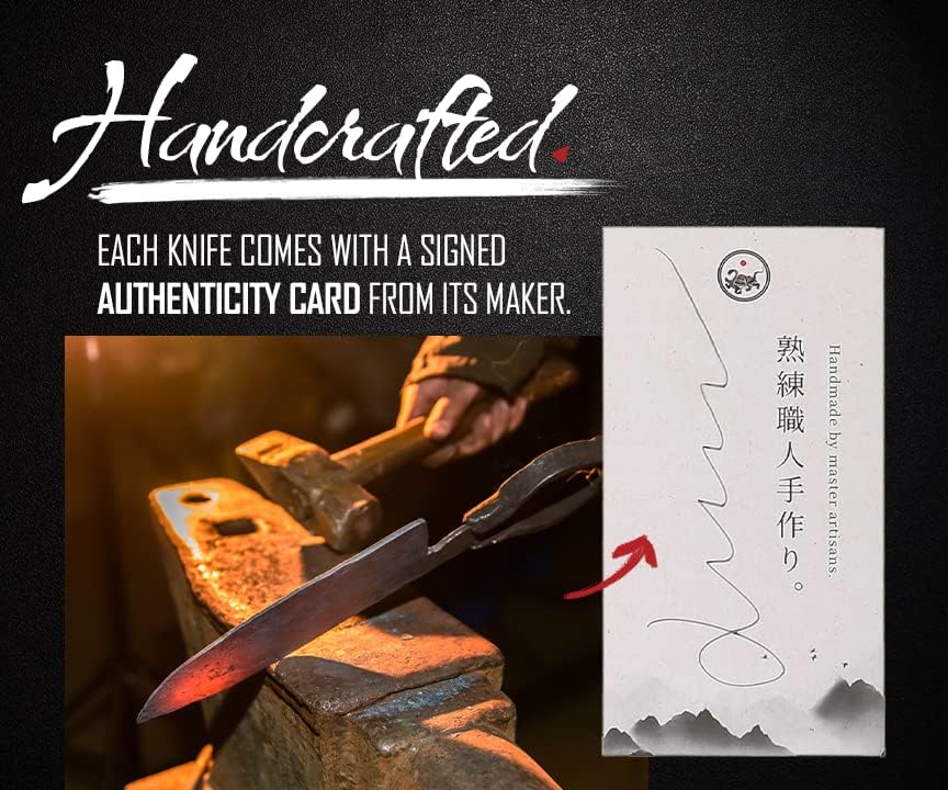 Concord Genbu Traditional Japanese Chef's Knife Raw Hammered Double Beveled 9CR18MOV Blade w/ 60 HRC. Tortoise Shell Resin Handle. Comes with Magnetic Magnolia Wood Sheath with Stand. (8" Gyuto)