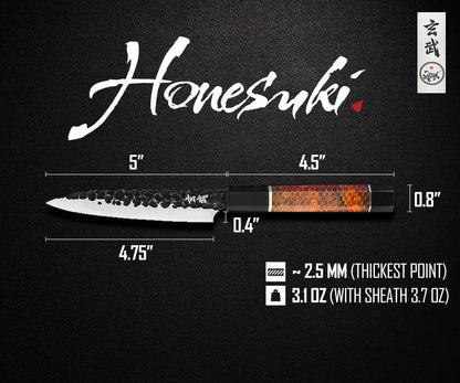 Concord Genbu Traditional Japanese Chef's Knife Raw Hammered Double Beveled 9CR18MOV Blade w/ 60 HRC. Tortoise Shell Resin Handle. Comes with Magnetic Magnolia Wood Sheath with Stand. (8" Gyuto)