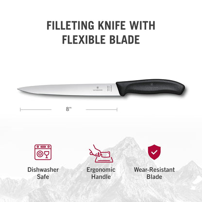 Swiss Classic 8-Inch Fillet Knife, with Straight Flexible Blade, Multicolor