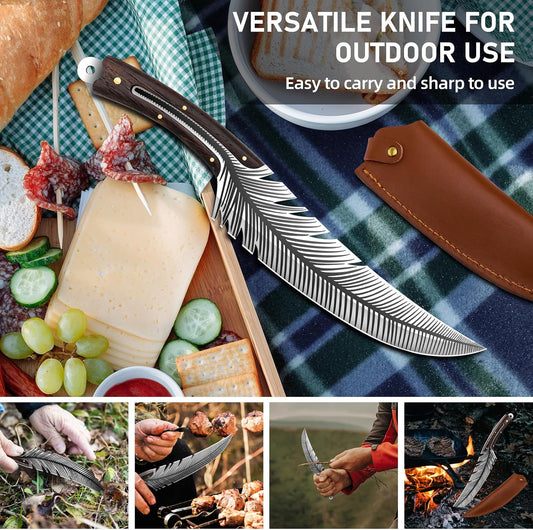 8.5”Sharp Feather Boning Knife Hand Forged for Meat Cutting with Sheath | High Carbon Steel Boning Knife,Full Tang Ergonomic Handle,Cooking Knife for Kitchen Outdoor