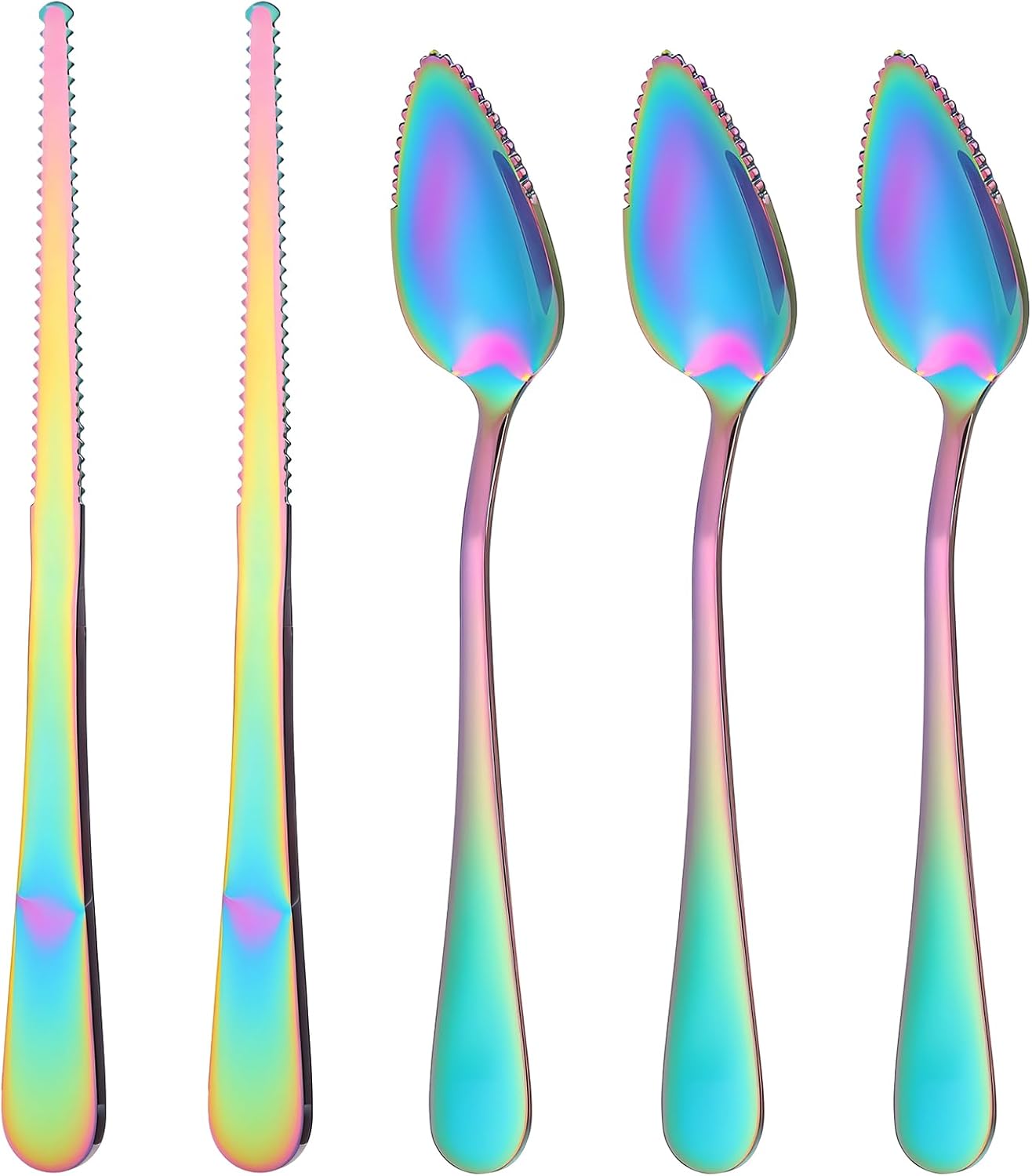 5pcs Grapefruit Spoons Serrated, Grapefruit Knife, Serrated Edge Grapefruits Knife, Stainless Steel Utensil Tool Dessert Spoons for Citrus Kiwi Melon Lime Apple Fruit Eating Tool