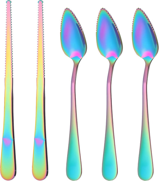5pcs Grapefruit Spoons Serrated, Grapefruit Knife, Serrated Edge Grapefruits Knife, Stainless Steel Utensil Tool Dessert Spoons for Citrus Kiwi Melon Lime Apple Fruit Eating Tool
