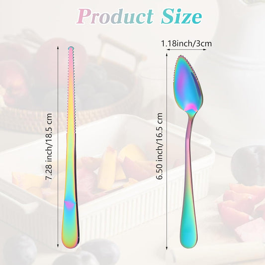 5pcs Grapefruit Spoons Serrated, Grapefruit Knife, Serrated Edge Grapefruits Knife, Stainless Steel Utensil Tool Dessert Spoons for Citrus Kiwi Melon Lime Apple Fruit Eating Tool