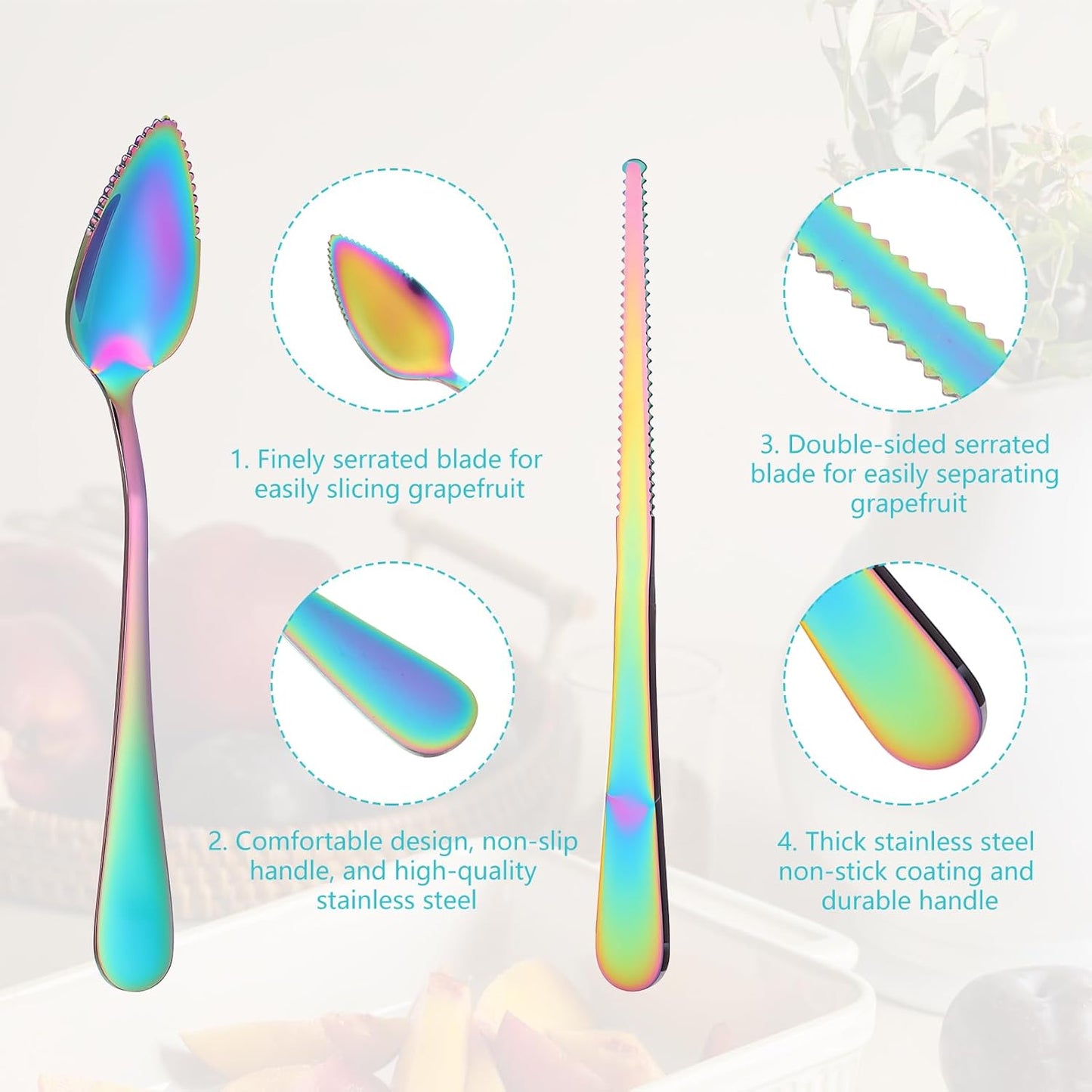 5pcs Grapefruit Spoons Serrated, Grapefruit Knife, Serrated Edge Grapefruits Knife, Stainless Steel Utensil Tool Dessert Spoons for Citrus Kiwi Melon Lime Apple Fruit Eating Tool