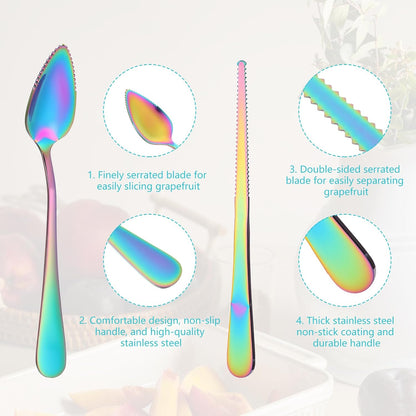 5pcs Grapefruit Spoons Serrated, Grapefruit Knife, Serrated Edge Grapefruits Knife, Stainless Steel Utensil Tool Dessert Spoons for Citrus Kiwi Melon Lime Apple Fruit Eating Tool