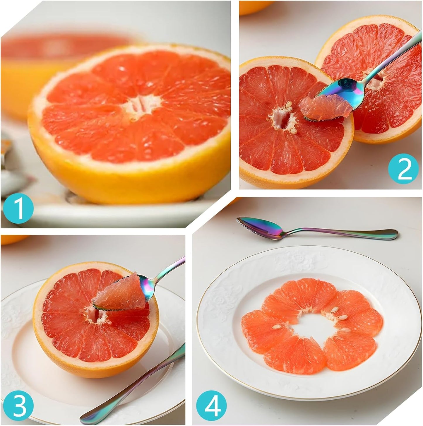 5pcs Grapefruit Spoons Serrated, Grapefruit Knife, Serrated Edge Grapefruits Knife, Stainless Steel Utensil Tool Dessert Spoons for Citrus Kiwi Melon Lime Apple Fruit Eating Tool