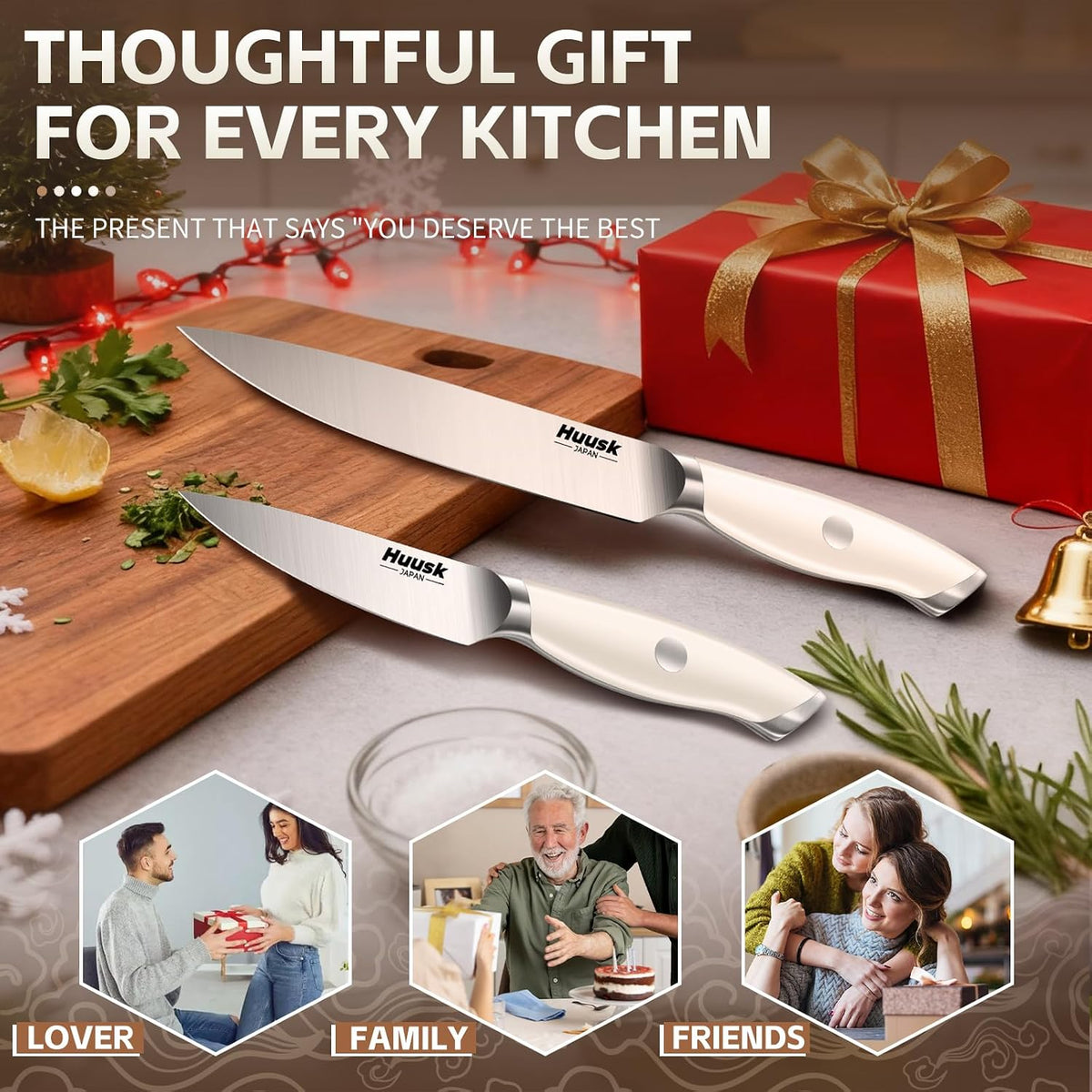 Huusk Paring Knife Ultra Sharp - 3.5" Small Kitchen Knife, Ivory White Grip | Japanese Stainless Steel, Well-balanced, Ergonomic, for Vegetable Fruit Peeling Coring Cutting, Men & Women Gift