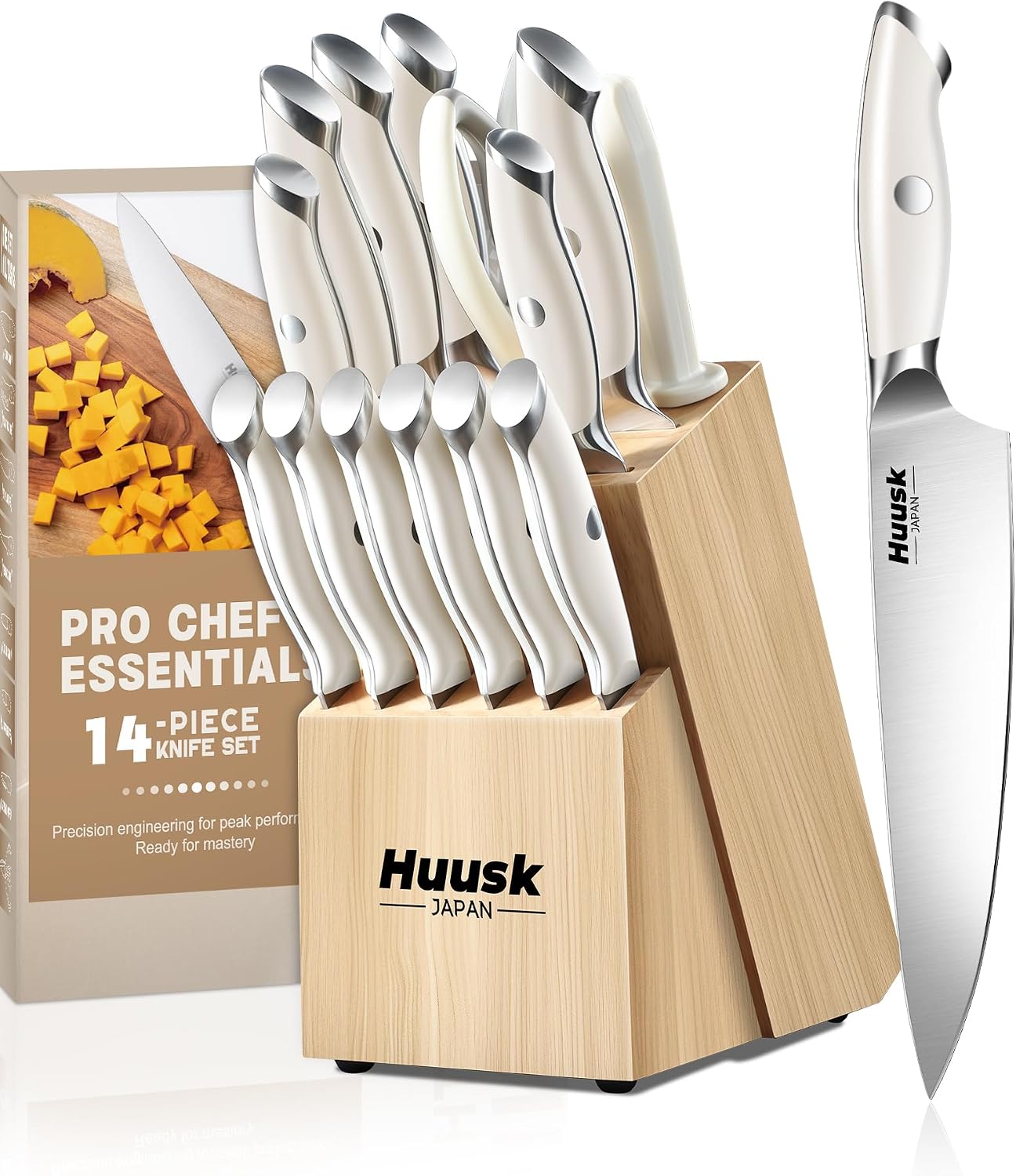 Huusk Paring Knife Ultra Sharp - 3.5" Small Kitchen Knife, Ivory White Grip | Japanese Stainless Steel, Well-balanced, Ergonomic, for Vegetable Fruit Peeling Coring Cutting, Men & Women Gift