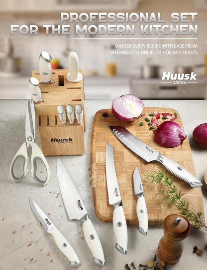 Huusk Paring Knife Ultra Sharp - 3.5" Small Kitchen Knife, Ivory White Grip | Japanese Stainless Steel, Well-balanced, Ergonomic, for Vegetable Fruit Peeling Coring Cutting, Men & Women Gift