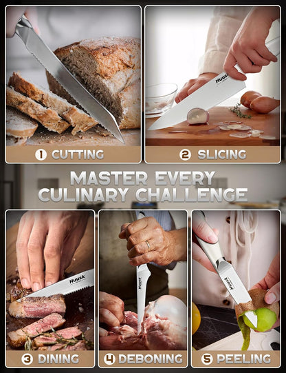 Huusk Paring Knife Ultra Sharp - 3.5" Small Kitchen Knife, Ivory White Grip | Japanese Stainless Steel, Well-balanced, Ergonomic, for Vegetable Fruit Peeling Coring Cutting, Men & Women Gift