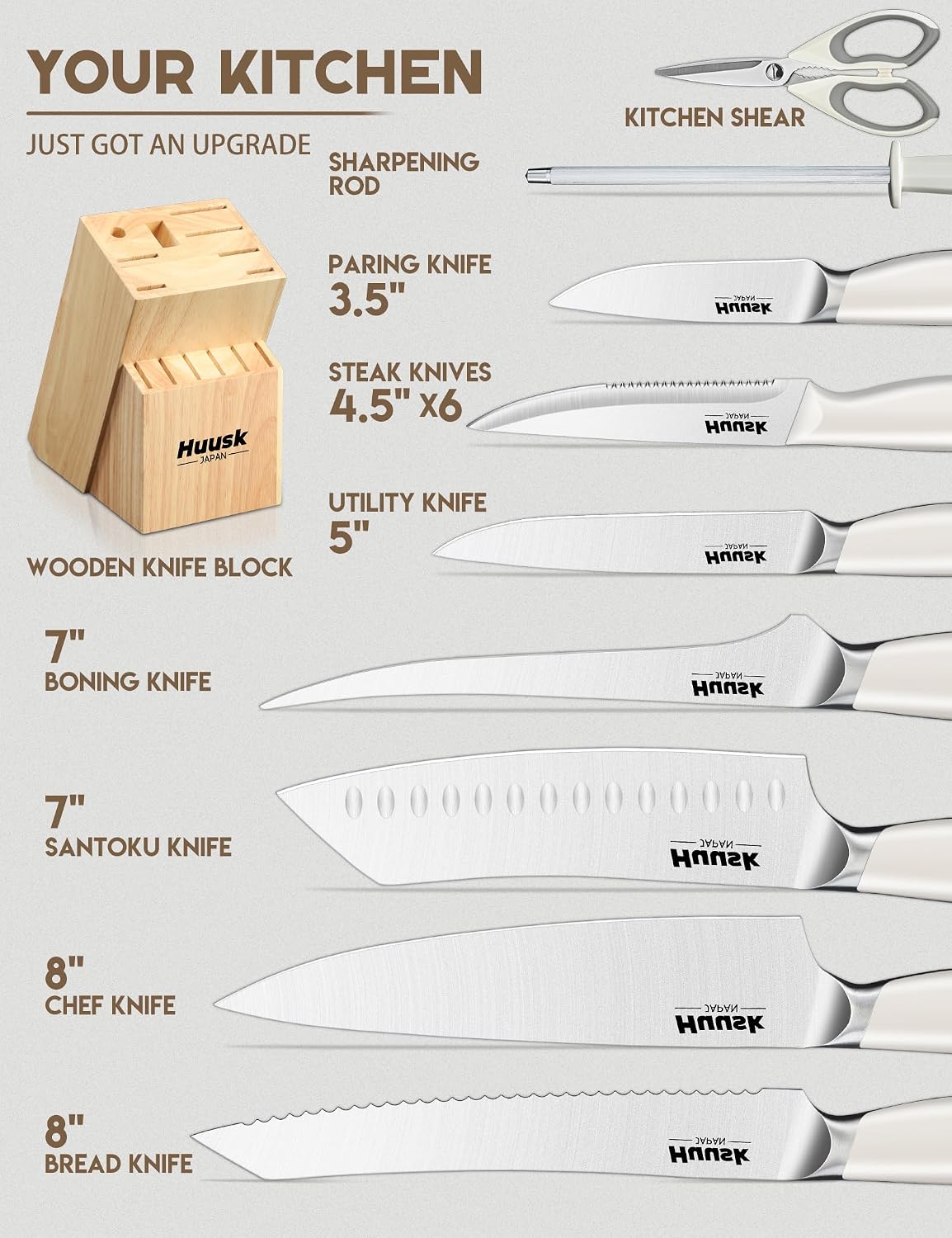 Huusk Paring Knife Ultra Sharp - 3.5" Small Kitchen Knife, Ivory White Grip | Japanese Stainless Steel, Well-balanced, Ergonomic, for Vegetable Fruit Peeling Coring Cutting, Men & Women Gift