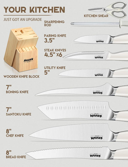 Huusk Paring Knife Ultra Sharp - 3.5" Small Kitchen Knife, Ivory White Grip | Japanese Stainless Steel, Well-balanced, Ergonomic, for Vegetable Fruit Peeling Coring Cutting, Men & Women Gift