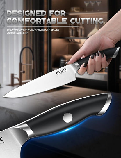 Huusk Paring Knife Ultra Sharp - 3.5" Small Kitchen Knife, Ivory White Grip | Japanese Stainless Steel, Well-balanced, Ergonomic, for Vegetable Fruit Peeling Coring Cutting, Men & Women Gift
