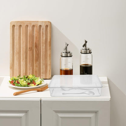 Transparent Utensil Holder with Lid Dust-Proof Knife and Fork Box Kitchen Flatware Organizer Drawer Storage 10.62X6.49X2.36 Inch