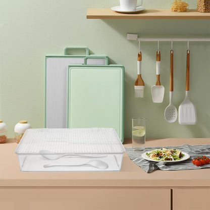 Transparent Utensil Holder with Lid Dust-Proof Knife and Fork Box Kitchen Flatware Organizer Drawer Storage 10.62X6.49X2.36 Inch