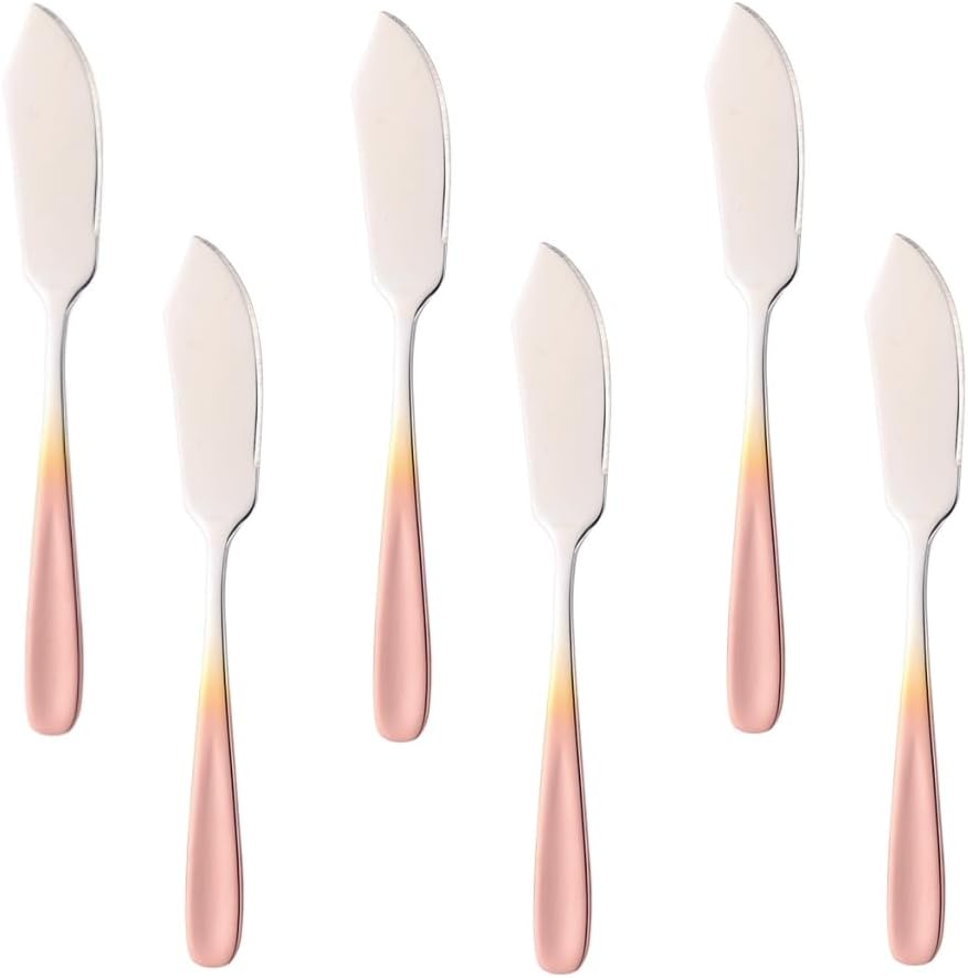 6-Piece Stainless Steel Butter Knife Set, Gradient Rose Gold Cheese & Sandwich Spreader with Polished Edges, Dishwasher Safe Breakfast Utensils for Kitchen & Dining