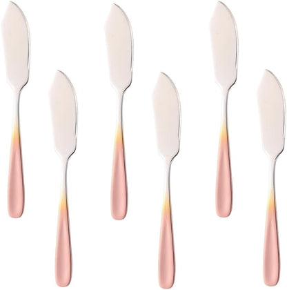 6-Piece Stainless Steel Butter Knife Set, Gradient Rose Gold Cheese & Sandwich Spreader with Polished Edges, Dishwasher Safe Breakfast Utensils for Kitchen & Dining
