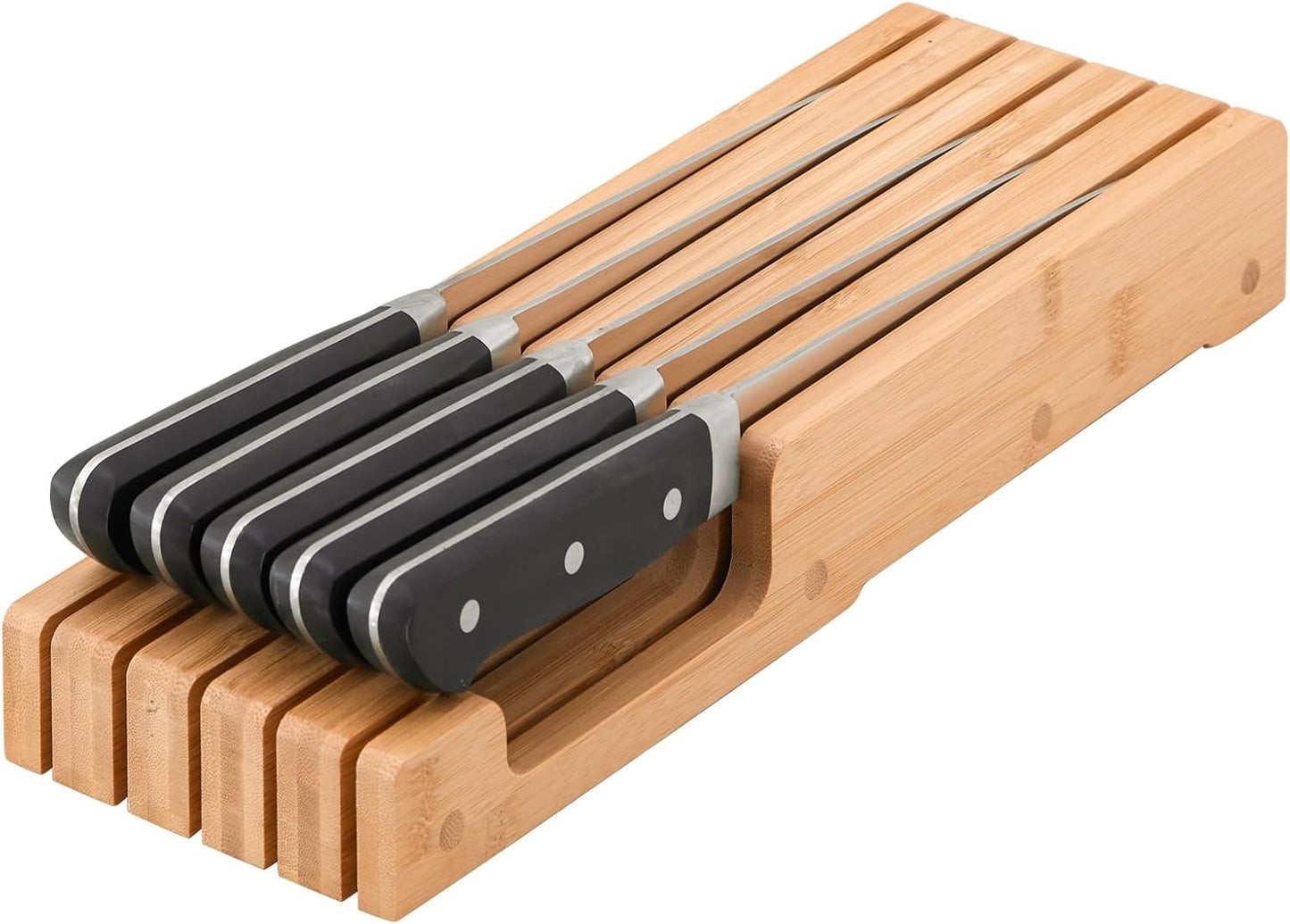 Bamboo Knife Block and In-Drawer Storage, Display Stand and Organizer, Holds Up To 7 Knives(Not Included)