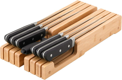 Bamboo Knife Block and In-Drawer Storage, Display Stand and Organizer, Holds Up To 7 Knives(Not Included)