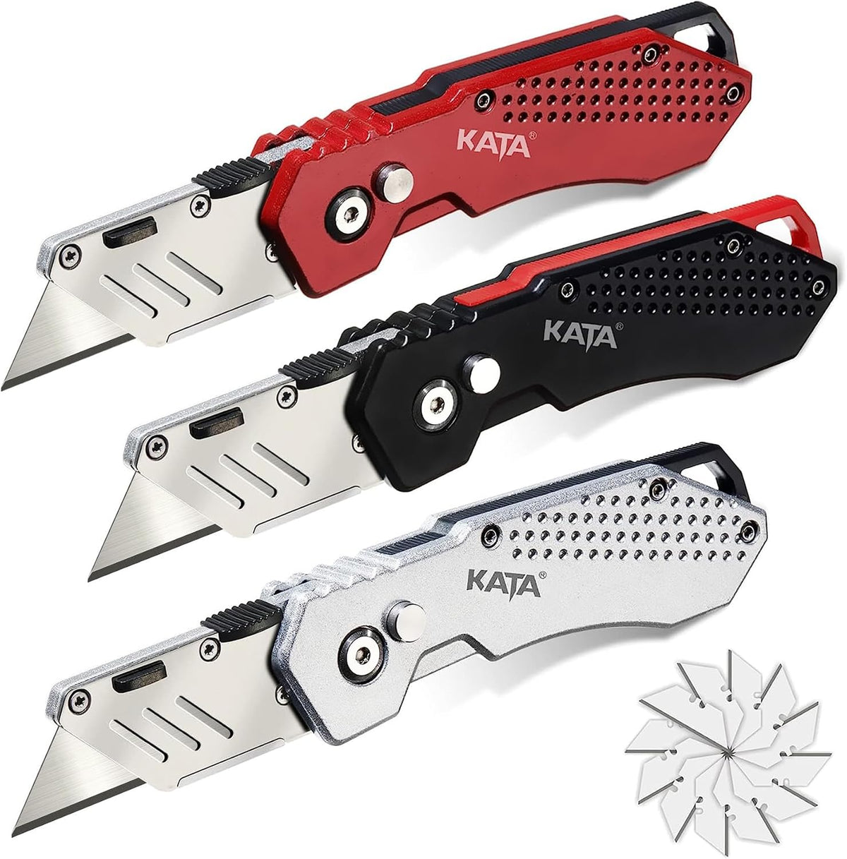 3 Pack Folding Utility Knife Set, Heavy Duty Box Cutters with Blades