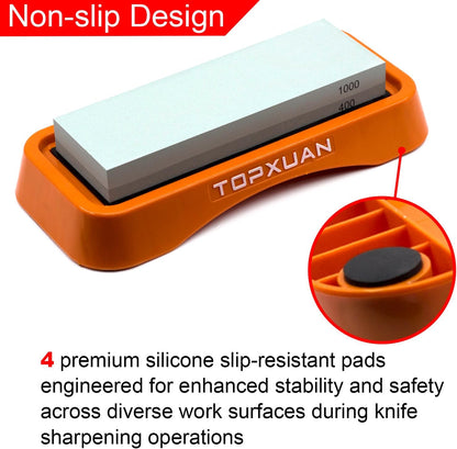 Knife Sharpening Stone Sided 400/1000 Grit sharpener Waterstone,Professional Kitchen Whetstone with Orange Plastic Base, Non-slip Rubber and Angle Guide