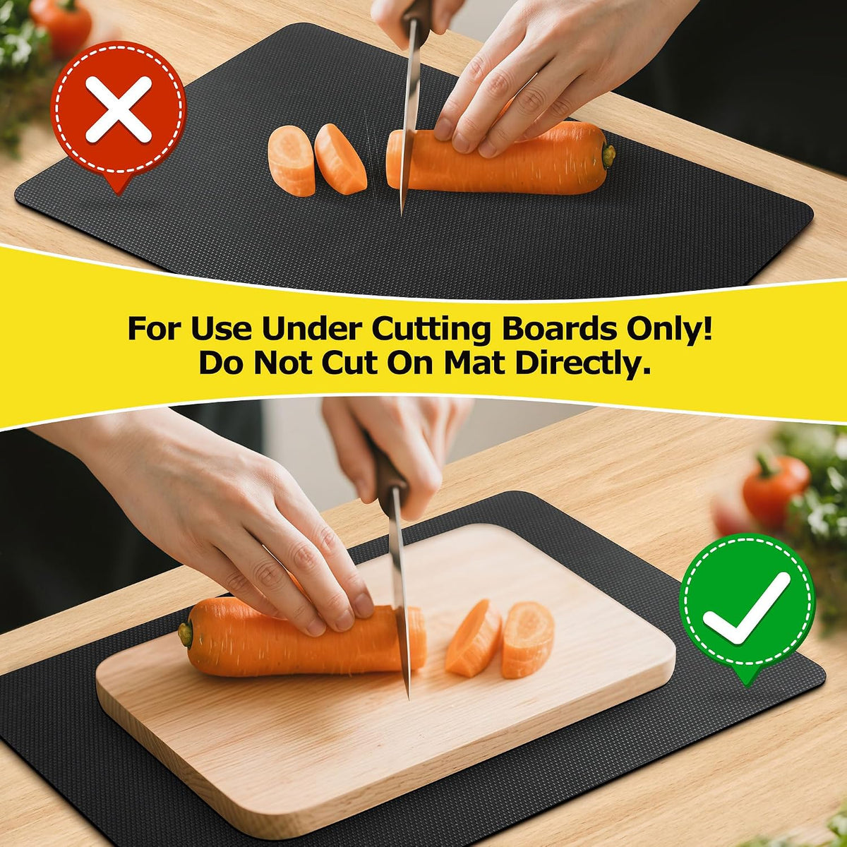 Upgraded 10” x 15” Non-Adhesive Non-Slip Cutting Board Mat, Multi-Purpose Non-Slip Pad for Chefs & Home Cooks, Safety Grip Mat Under Kitchen Cutting Boards, Drawer Liners (Black, 1 Pack)