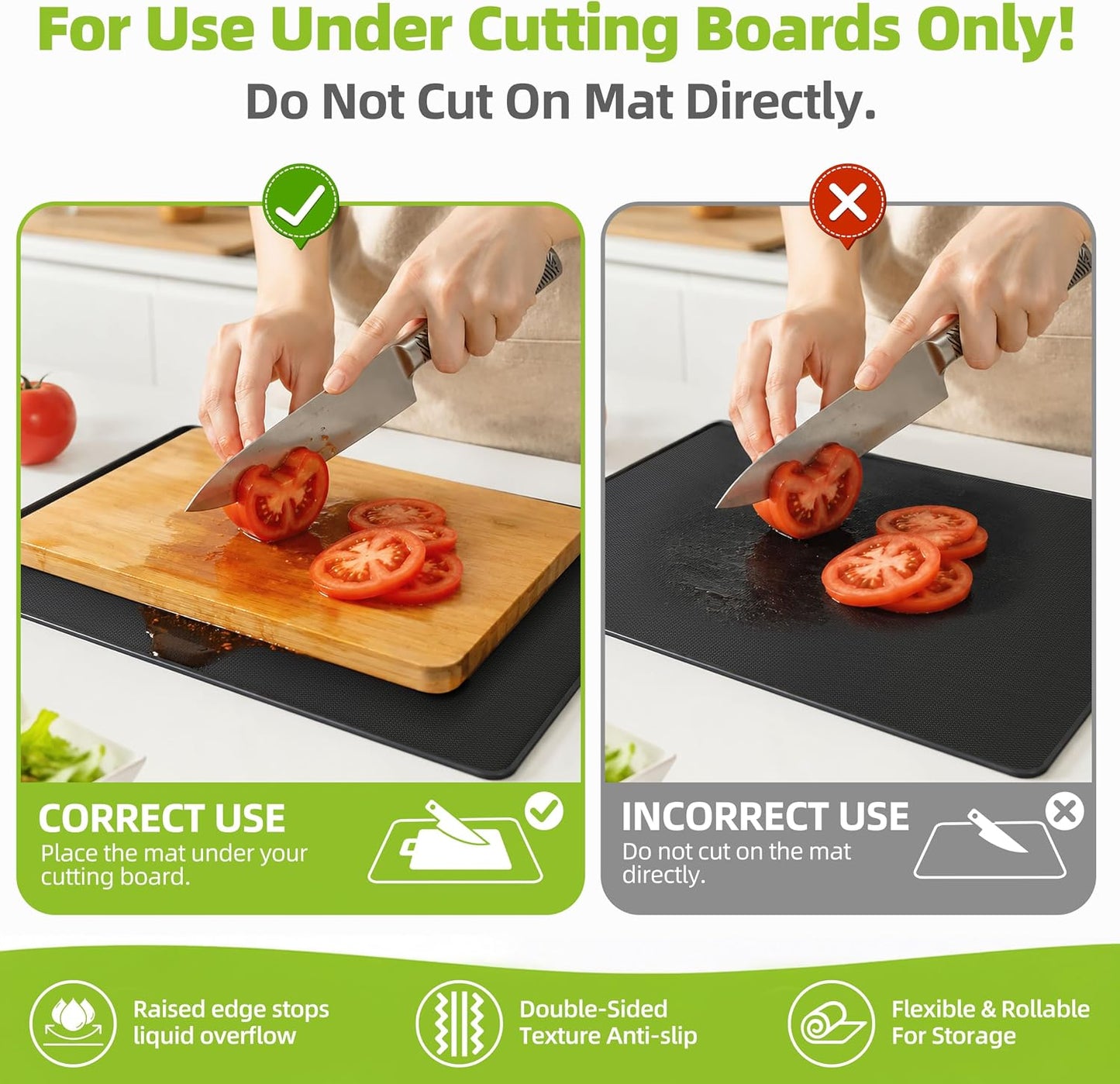 Upgraded 10” x 15” Non-Adhesive Non-Slip Cutting Board Mat, Multi-Purpose Non-Slip Pad for Chefs & Home Cooks, Safety Grip Mat Under Kitchen Cutting Boards, Drawer Liners (Black, 1 Pack)