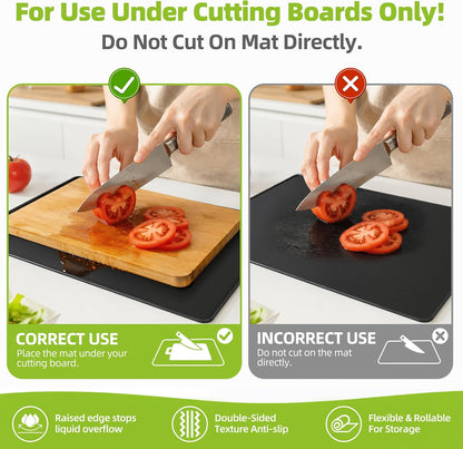 Upgraded 10” x 15” Non-Adhesive Non-Slip Cutting Board Mat, Multi-Purpose Non-Slip Pad for Chefs & Home Cooks, Safety Grip Mat Under Kitchen Cutting Boards, Drawer Liners (Black, 1 Pack)