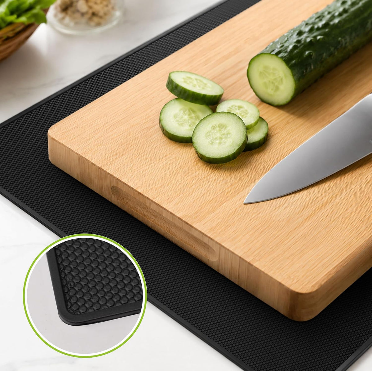 Upgraded 10” x 15” Non-Adhesive Non-Slip Cutting Board Mat, Multi-Purpose Non-Slip Pad for Chefs & Home Cooks, Safety Grip Mat Under Kitchen Cutting Boards, Drawer Liners (Black, 1 Pack)