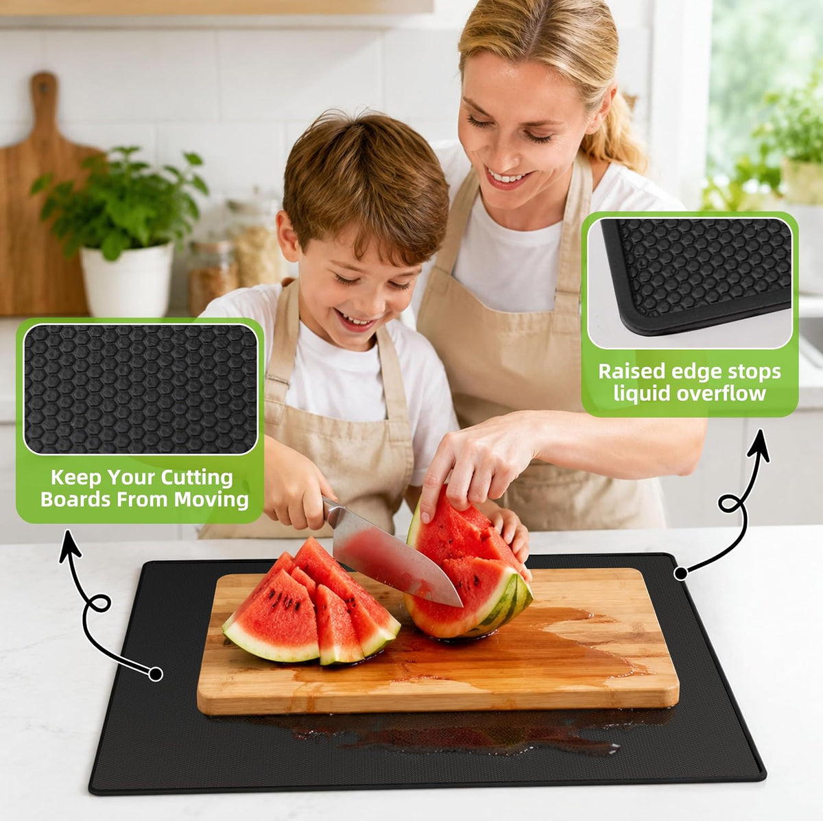 Upgraded 10” x 15” Non-Adhesive Non-Slip Cutting Board Mat, Multi-Purpose Non-Slip Pad for Chefs & Home Cooks, Safety Grip Mat Under Kitchen Cutting Boards, Drawer Liners (Black, 1 Pack)