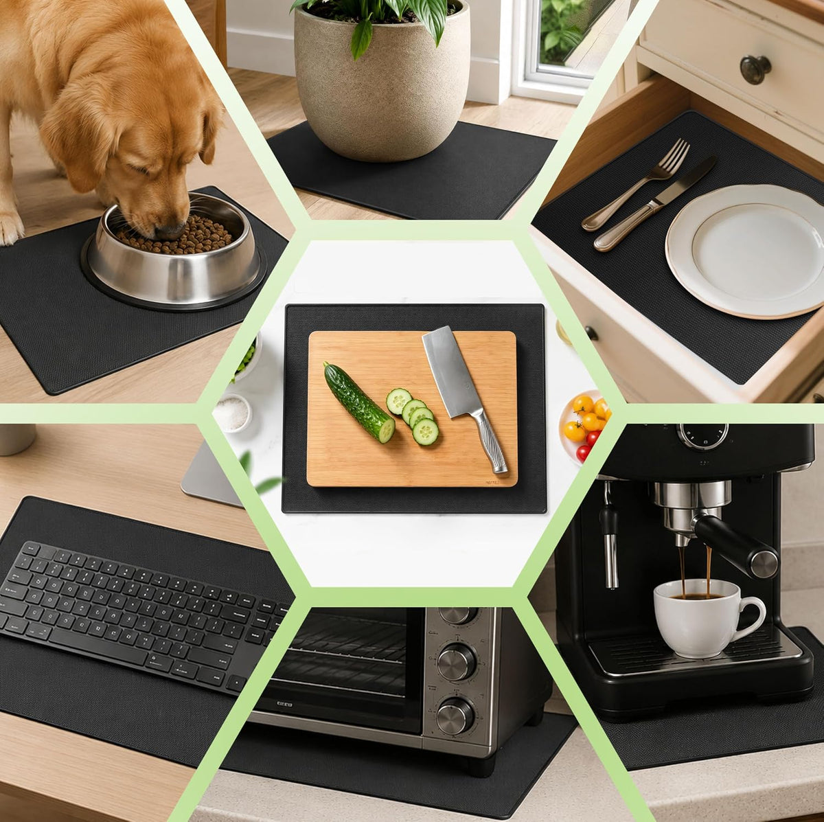 Upgraded 10” x 15” Non-Adhesive Non-Slip Cutting Board Mat, Multi-Purpose Non-Slip Pad for Chefs & Home Cooks, Safety Grip Mat Under Kitchen Cutting Boards, Drawer Liners (Black, 1 Pack)