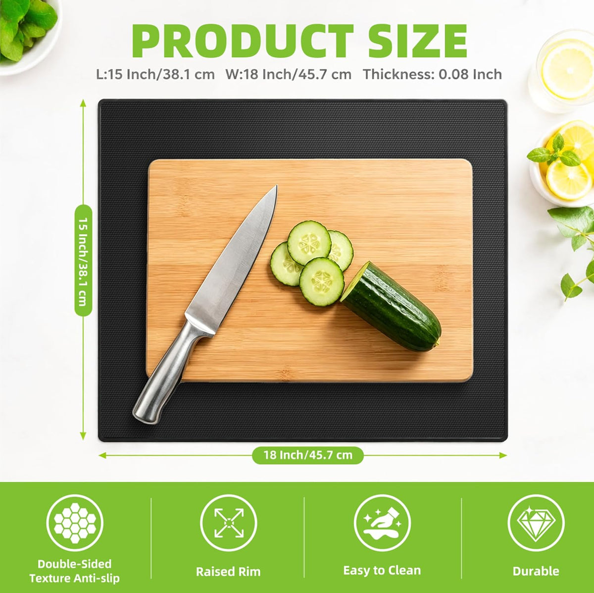 Upgraded 10” x 15” Non-Adhesive Non-Slip Cutting Board Mat, Multi-Purpose Non-Slip Pad for Chefs & Home Cooks, Safety Grip Mat Under Kitchen Cutting Boards, Drawer Liners (Black, 1 Pack)