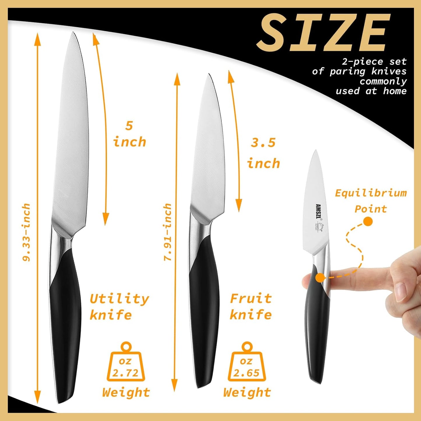 2-Piece Paring Knife Set German 1.4116 Steel 3.5 & 5 Inch | German 1.4116 high-carbon steel 15° hand-honed edge full tang ergonomic ABS handle for fruit vegetable peeling slicing