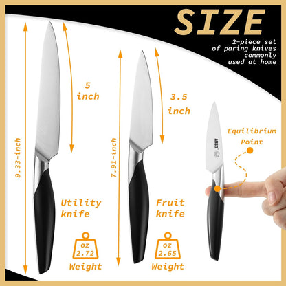2-Piece Paring Knife Set German 1.4116 Steel 3.5 & 5 Inch | German 1.4116 high-carbon steel 15° hand-honed edge full tang ergonomic ABS handle for fruit vegetable peeling slicing