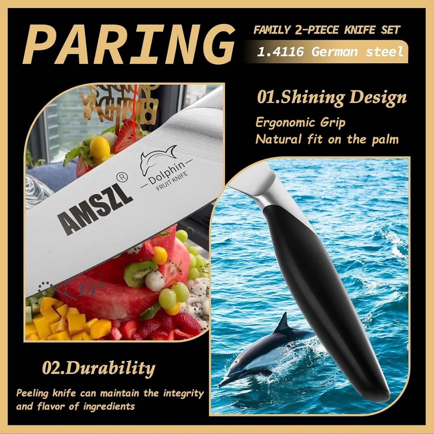 2-Piece Paring Knife Set German 1.4116 Steel 3.5 & 5 Inch | German 1.4116 high-carbon steel 15° hand-honed edge full tang ergonomic ABS handle for fruit vegetable peeling slicing