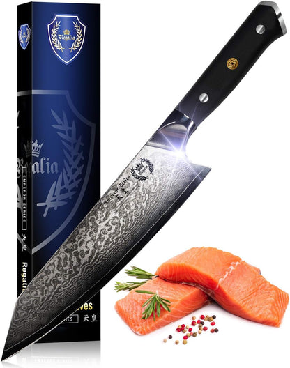 Kiritsuke Chef Knife: Professional Japanese 8.5 Inch AUS10 Premium High Carbon 67 Layer Damascus Steel Chef’s knives w/G-10 Handle Knives