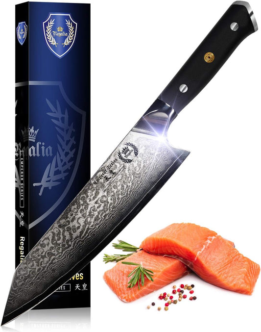 Kiritsuke Chef Knife: Professional Japanese 8.5 Inch AUS10 Premium High Carbon 67 Layer Damascus Steel Chef’s knives w/G-10 Handle Knives