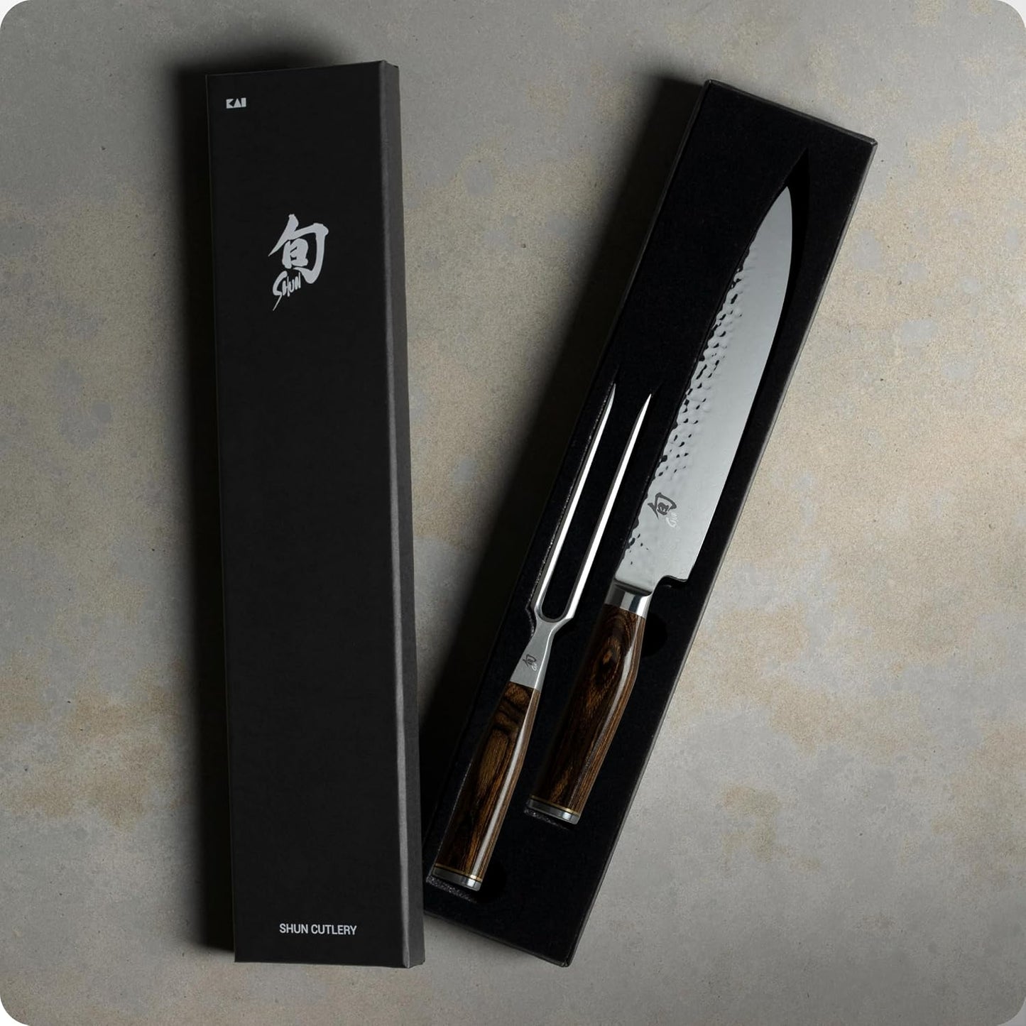 Premier 2 Piece Carving Set, Includes 9.5" Premier Slicing Knife and Carving Fork, Handcrafted Japanese Knife Set, VG-MAX Core with Damascus Stainless Steel Cladding, Pakkawood Handle